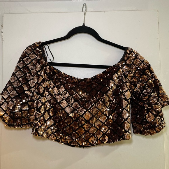 Sequin Crop Top in Gold and Black. Perfect for Parties! - Picture 1 of 9